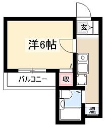 明・楽・春岡 2階1Kの間取り