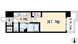 リバーコート砂田橋I 9階1Kの間取り