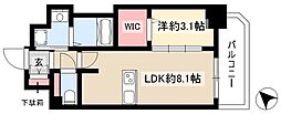 プレサンスNAGOYA覚王山 15階1LDKの間取り