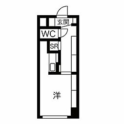 SLR吹上 3階1Kの間取り