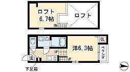 ハーモニーテラス川名町II 1階1Kの間取り