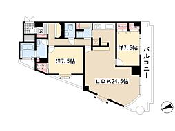 ルミナス山手 5階2LDKの間取り