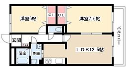 ダノイ美崇 3階2LDKの間取り