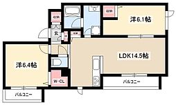 フェリシアガーデン 2階2LDKの間取り
