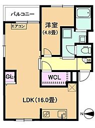 ウィステリア矢田 4階1LDKの間取り