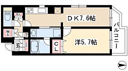CASSIA車道 3階1DKの間取り