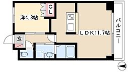 ガーデン仲田 3階1LDKの間取り