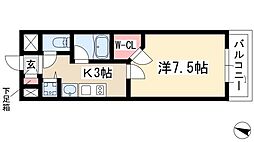 ベルファース川原通 4階1Kの間取り