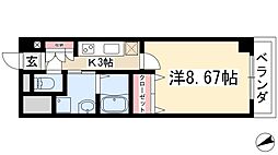 ジオステージ東山 3階1Kの間取り