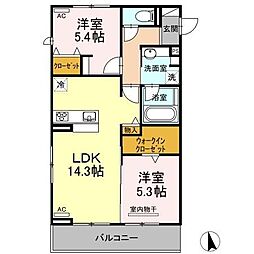 アンソレイエ　トモ 2階2LDKの間取り