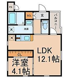 グランレーヴ吹上 1LDKの間取図画像