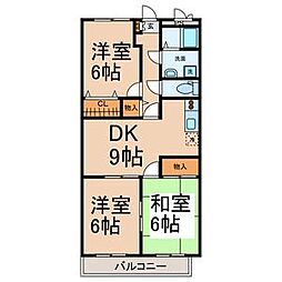 シモーヌ・ヴィーユA棟 3DKの間取図画像