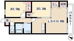 ドルチェ茶屋ヶ坂 2LDKの間取図画像