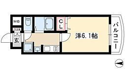 プレサンス覚王山D-Style2 1Kの間取図画像