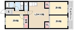 シャトー鹿子 3LDKの間取図画像