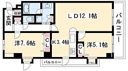 サンシエル 2LDKの間取図画像