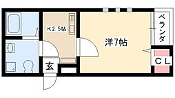 プランドール・エス 1Kの間取図画像