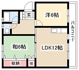 上社ハイツ 2LDKの間取図画像
