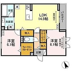 セレスティア唐山町 2LDKの間取図画像