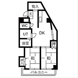 インテリジェント千種 2DKの間取図画像