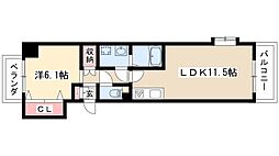 ワイズタワー徳川 1LDKの間取図画像