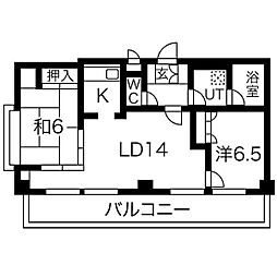 錦ハーモニー 1LDKの間取図画像