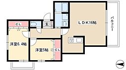ウィステリア社が丘 2LDKの間取図画像