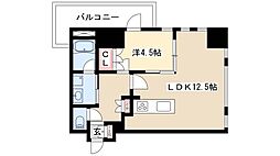 プラウドタワー覚王山 1LDKの間取図画像