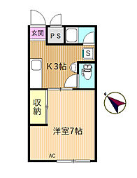コーポ原 1Kの間取図画像
