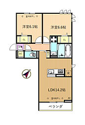 カメリア 2階2LDKの間取り