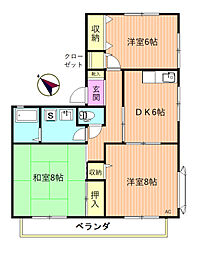 リヴェール新磯野 3DKの間取図画像