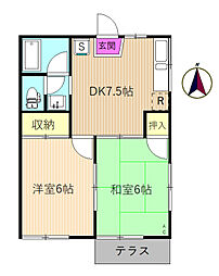 コスモリバティー 2DKの間取図画像