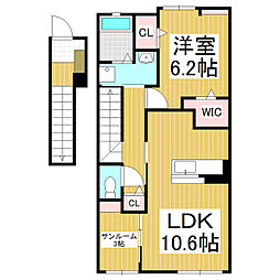 コンフォーティア穂高 2階1LDKの間取り