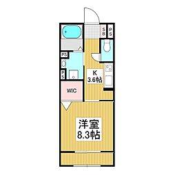 （仮）ウィズハイム小屋北 2階1Kの間取り