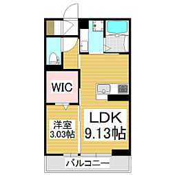 コンフォーティア広丘吉田II 2階1LDKの間取り