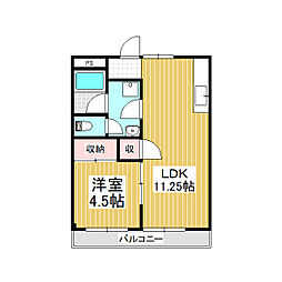 宮の前ハイツむらせ 1LDKの間取図画像