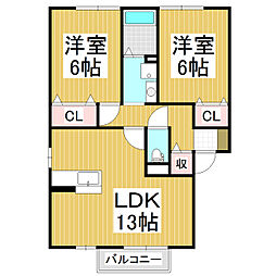 シュミネ・トワD 2LDKの間取図画像