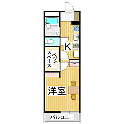レオパレスリヴィエールメトバ 1Kの間取図画像