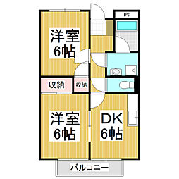 モンターニュ横山 2DKの間取図画像