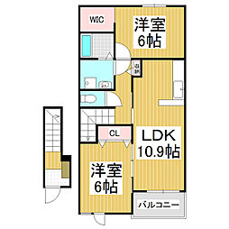 フレスクーラ蟻ヶ崎3 2LDKの間取図画像