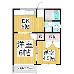 サンハイツA 2DKの間取図画像