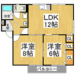 コーポ沢清水 2LDKの間取図画像