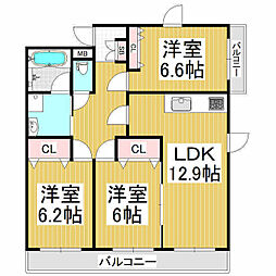 メゾンブリアンベルA 3LDKの間取図画像