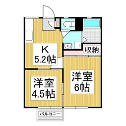 パナハイツ205 2DKの間取図画像