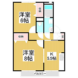 セジュールけやきB 2DKの間取図画像