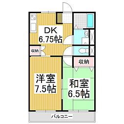 パルコート広丘 2DKの間取図画像