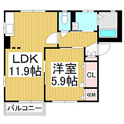 ディアス広丘B 1LDKの間取図画像