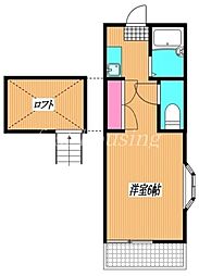 JR中央本線 武蔵小金井駅 徒歩20分の賃貸アパート 2階1Kの間取り