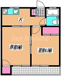 JR中央本線 武蔵小金井駅 徒歩16分の賃貸アパート 2階2Kの間取り