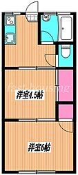 JR中央本線 武蔵小金井駅 徒歩8分の賃貸アパート 2階2Kの間取り